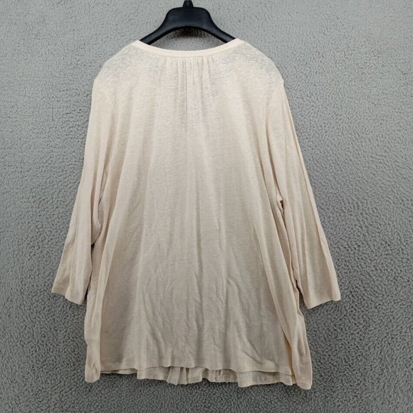Lucky‎ Brand Sweater Womens 2X Cream Button Up Long Length Lightweight Linen - Picture 6 of 7